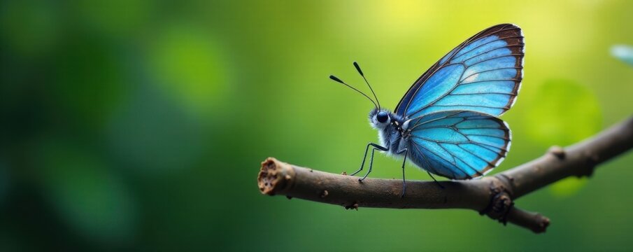 Blue butterfly perched on a twig, branch, nature