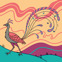 Surreal Pop Art Lyrebird with a Tail Made of Musical Notes