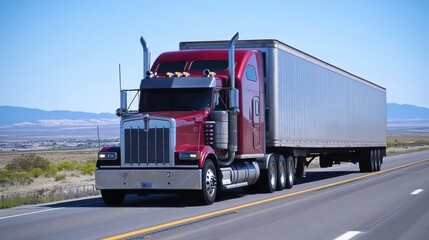 Large truck drives along a narrowing of the highway