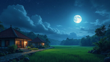 an empty peaceful Balinese village during Nyepi, the Day of Silence illustration