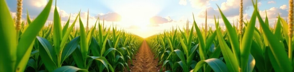 Endless rows of tall corn reach towards a cloudless sky , clear, field