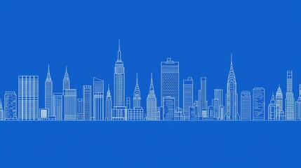Fototapeta premium City skyline illustration over solid blue background, suitable for web design or presentations