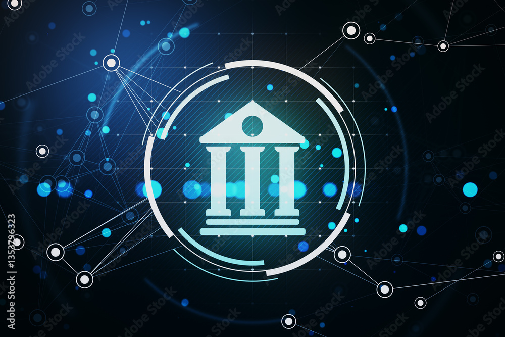 Aufkleber Digital banking icon with futuristic HUD interface on dark background. 3D Rendering