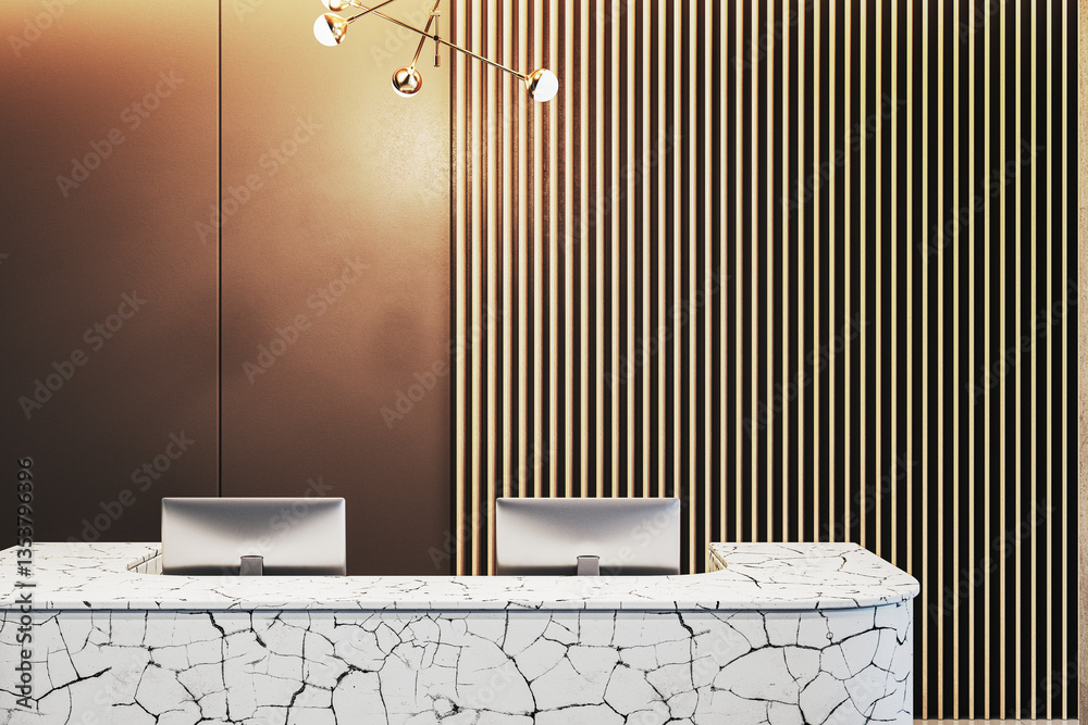 Aufkleber modern reception desk in office interior with stylish design. 3d rendering