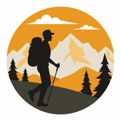 Hiker Silhouette on Mountain Trail - Outdoor Adventure Vector Art