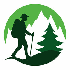 Hiker Silhouette on Mountain Trail - Outdoor Adventure Vector Art