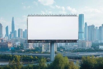Premium Quality Visual of a Billboard with a City Skyline in the Background