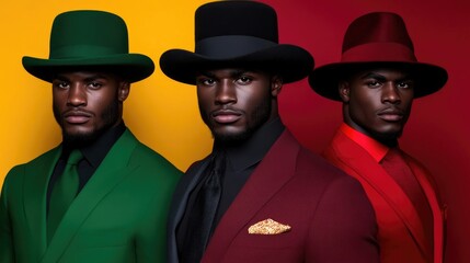 Stylish men in colorful suits and hats