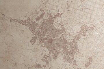 Map of Sapporo (Japan) on an old vintage sheet of paper. Retro style grunge paper with light coming from right. 3d render