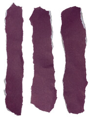 Isolated collection of purple stripe of matte paper with copy space on white background