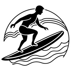 Surfer Silhouette Riding a Wave Vector Illustration