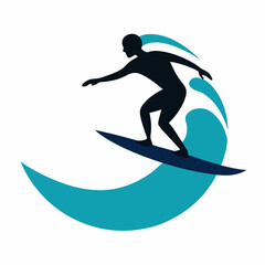 Surfer Silhouette Riding a Wave Vector Illustration