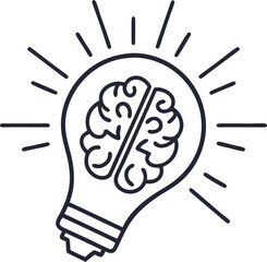 Idea icon. Creative idea symbol. Light bulb with a brain inside icon. Editable stroke. Vector