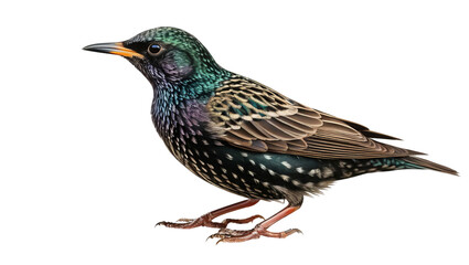 Fototapeta premium Colorful European Starling with Iridescent Feathers in Profile View