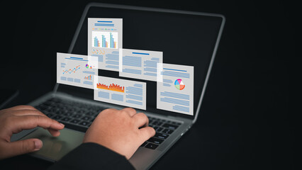 Business analytics with charts, Financial and marketing strategy, KPIs to improve organizational performance, Business people use computers to analyze business and manage corporate data in office.