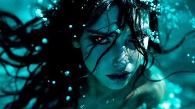 Creepy underwater world. Horror fantasy genre. Spooky movie for Halloween.