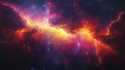 Fototapeta premium Cosmic Nebula: Fiery Hues and Stellar Dust in a Dreamlike Space