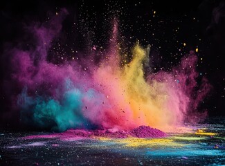 Vibrant Colorful Powder Explosion Against Black Background in Artistic Abstract Design for Creative and Dynamic Visual Projects