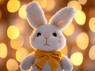 Obraz premium Stuffed bunny toy with yellow bow