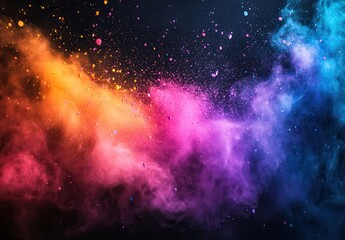 Fototapeta premium Vibrant Colorful Powder Explosion Creating Abstract Background with Splashes of Orange, Pink, Purple, Blue, and Black in Artistic Representation of Movement