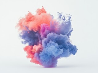 Fototapeta premium Vibrant Colorful Powder Explosion Displaying Pink and Blue Hues on a White Background for Artistic and Creative Projects