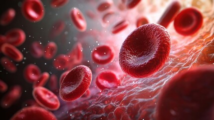 Close-up View of Red Blood Cells Flowing Through Human Body in a Scientific Illustration of Circulatory System