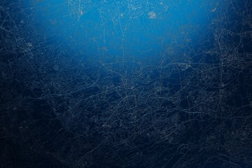 Street map of Bochum (Germany) engraved on blue metal background. View with light coming from top. 3d render, illustration