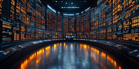 Futuristic control room; data streams; monitoring