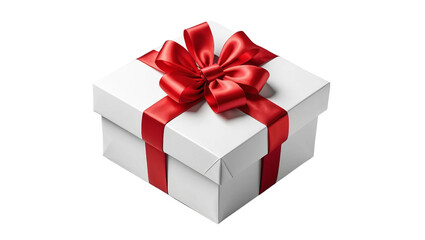 Obraz premium Elegant White Gift Box with Red Ribbon and Bow for Special Occasions