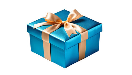 Obraz premium Elegant Blue Gift Box with Gold Ribbon on Isolated Background