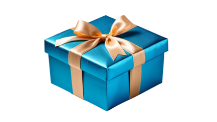 Elegant Blue Gift Box with Gold Ribbon on Isolated Background