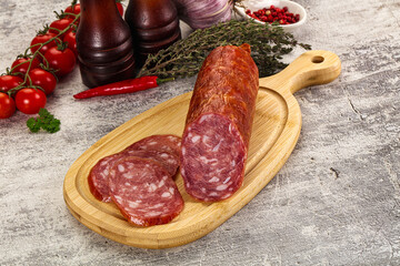 Italian pork Salchichon sausage with slices