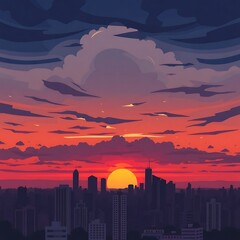 Fototapeta premium Vibrant sunset over city skyline. (1)