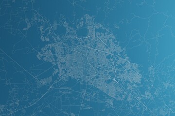 Map of the streets of Leon (Mexico) made with white lines on blue paper. Rough background. 3d render, illustration