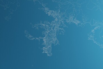 Map of the streets of Noumea (New Caledonia) made with white lines on blue paper. Rough background. 3d render, illustration