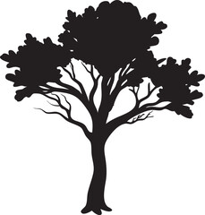 Obraz premium Silent Sentinel: A silhouette of a majestic tree stands tall, its intricate branches reaching towards the sky, a timeless emblem of resilience.