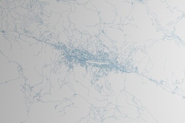 Map of the streets of Cusco (Peru) made with blue lines on white paper. 3d render, illustration