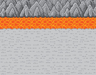 RPG風背景ドット絵　火山地帯