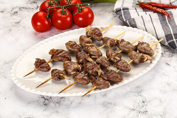 Gourmet Grilled chicken hearts skewer