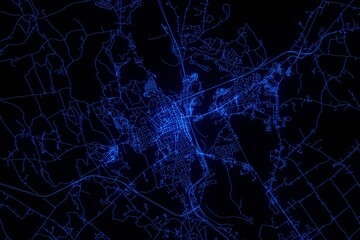 Street map of Concord (New Hampshire, USA) made with blue illumination and glow effect. Top view on roads network