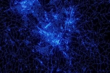 Street map of Albany (New York, USA) made with blue illumination and glow effect. Top view on roads network