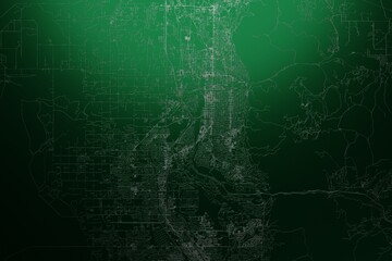 Street map of Ogden (Utah, USA) engraved on green metal background. Light is coming from top. 3d render, illustration