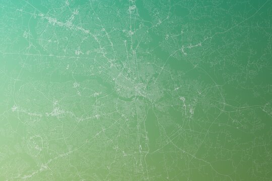 Map of the streets of Richmond (Virginia, USA) made with white lines on yellowish green gradient background. Top view. 3d render, illustration