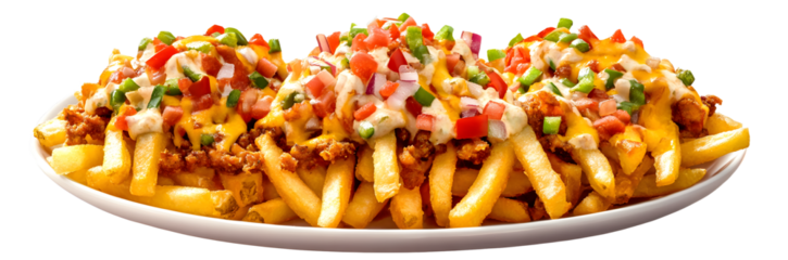 Loaded nacho fries isolated on transparent background,