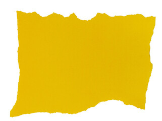 Isolated torn yellow piece of matte paper on white background