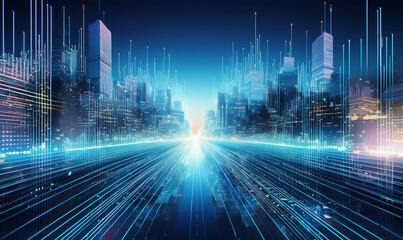 テクノロジーとビルの近未来を表す背景画像