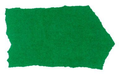 Isolated torn green piece of matte paper on white background