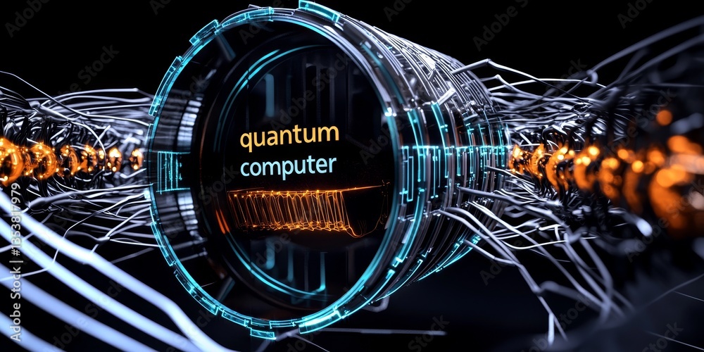 Wall mural quantum computing entanglement concept. futuristic depiction of entangled photon pairs in a digital 