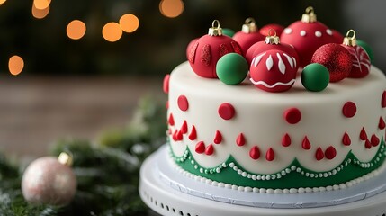 Festive Christmas Cake Decorated with Red & Green Accents – A Holiday Delight