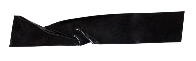 Isolated torn off black electriacl tape stripe with copy space on white background	